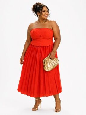 Eloquii Strapless Pleated Midi Party Dress